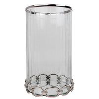 Vintage Candle Holder, Clear Glass Hurricane, 18 Inch Silver Accent Rim - BM350223