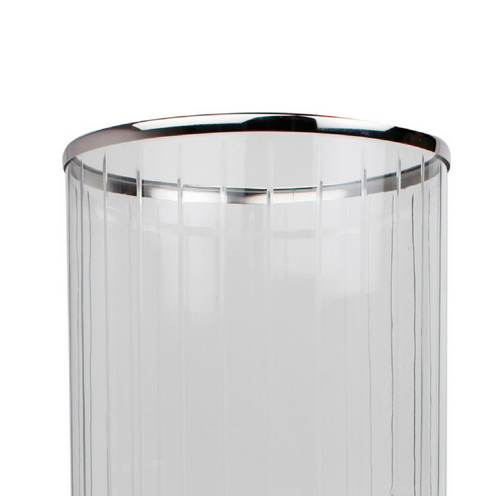 Vintage Candle Holder, Clear Glass Hurricane, 18 Inch Silver Accent Rim - BM350223
