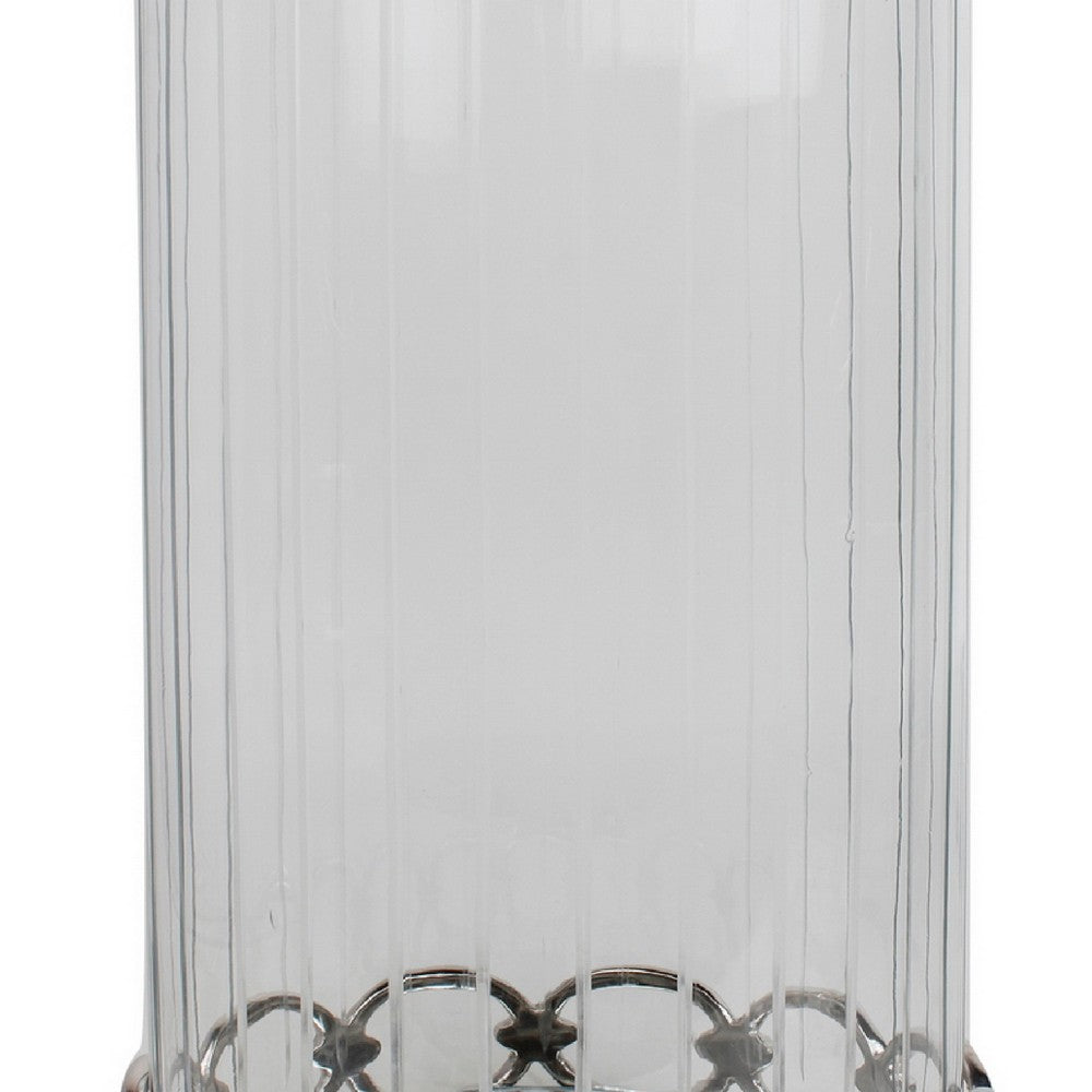 Vintage Candle Holder, Clear Glass Hurricane, 18 Inch Silver Accent Rim - BM350223