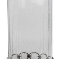 Vintage Candle Holder, Clear Glass Hurricane, 18 Inch Silver Accent Rim - BM350223