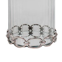 Vintage Candle Holder, Clear Glass Hurricane, 18 Inch Silver Accent Rim - BM350223