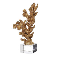 Coral Accent Tabletop Sculpture, Clear Glass Base, 13 Inch Gold Resin - BM350224