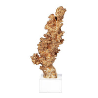 Coral Accent Tabletop Sculpture, Clear Glass Base, 13 Inch Gold Resin - BM350224