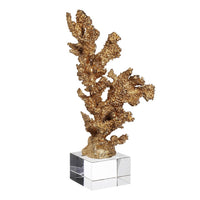 Coral Accent Tabletop Sculpture, Clear Glass Base, 13 Inch Gold Resin - BM350224