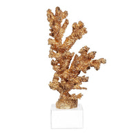 Coral Accent Tabletop Sculpture, Clear Glass Base, 13 Inch Gold Resin - BM350224