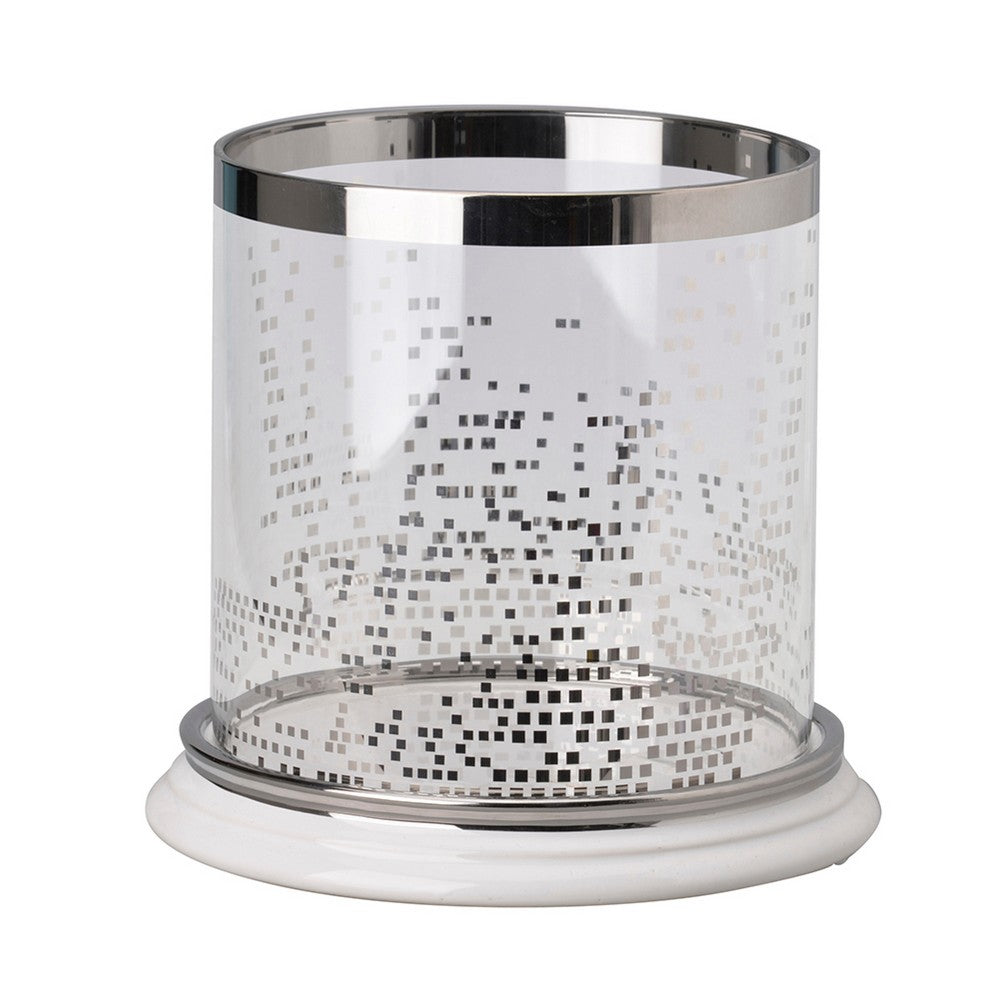 Gsy Decorative Candle Holder, Silver and White Patchwork, 7 Inch Glass - BM350225