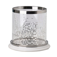 Gsy Decorative Candle Holder, Silver and White Patchwork, 7 Inch Glass - BM350225