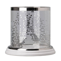 Gsy Decorative Candle Holder, Silver and White Patchwork, 7 Inch Glass - BM350225