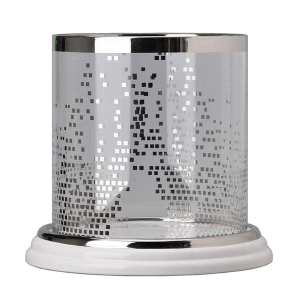 Gsy Decorative Candle Holder, Silver and White Patchwork, 7 Inch Glass - BM350225