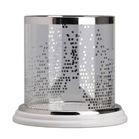 Gsy Decorative Candle Holder, Silver and White Patchwork, 7 Inch Glass - BM350225