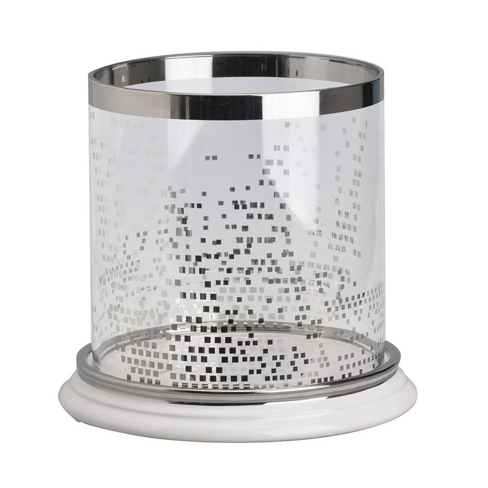 Gsy Decorative Candle Holder, Silver and White Patchwork, 7 Inch Glass - BM350225
