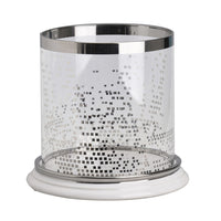 Gsy Decorative Candle Holder, Silver and White Patchwork, 7 Inch Glass - BM350225