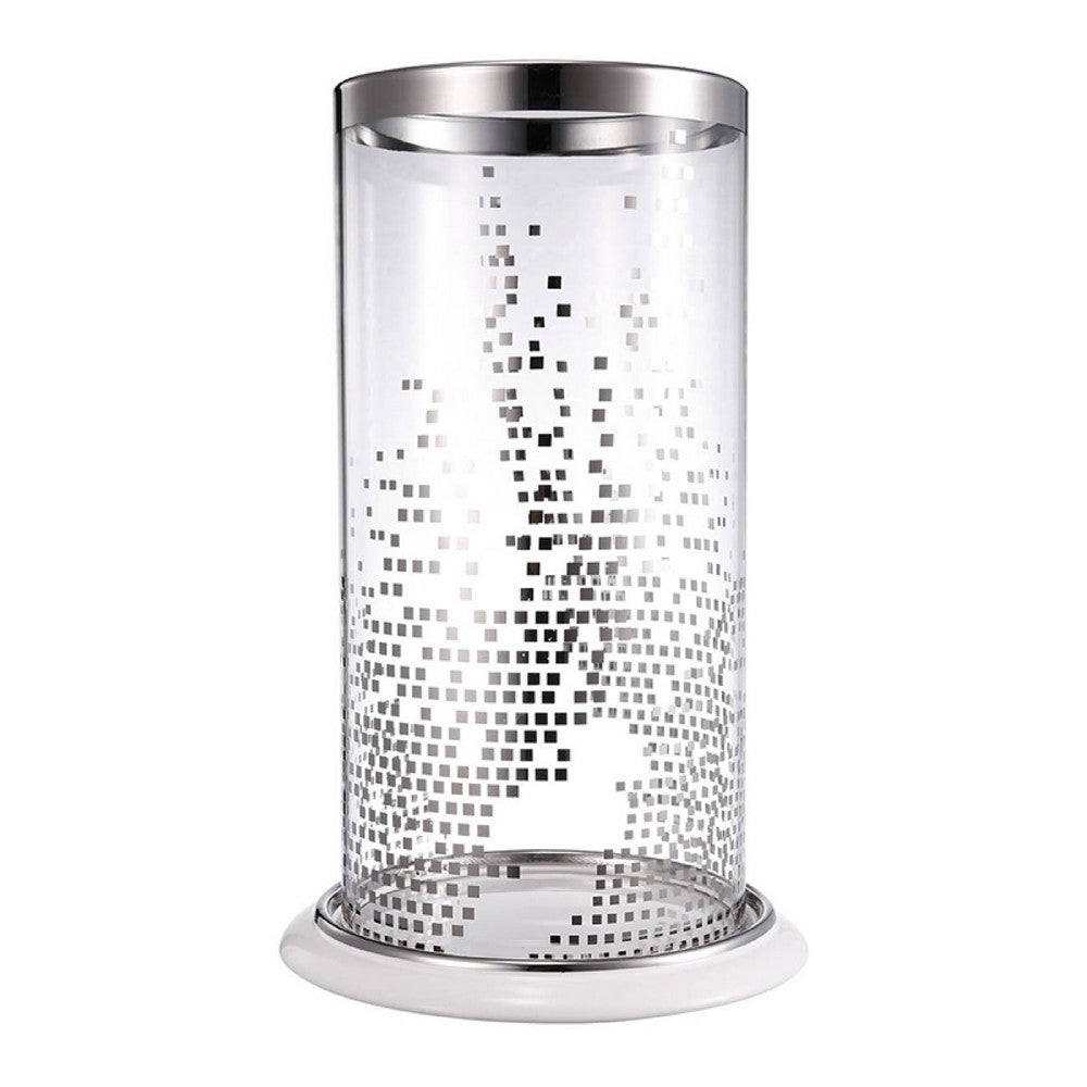 Gsy Decorative Candle Holder, Silver and White Patchwork, 12 Inch Glass - BM350226