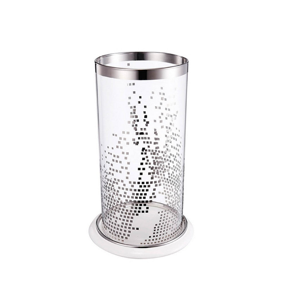 Gsy Decorative Candle Holder, Silver and White Patchwork, 12 Inch Glass - BM350226