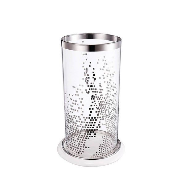 Gsy Decorative Candle Holder, Silver and White Patchwork, 12 Inch Glass - BM350226
