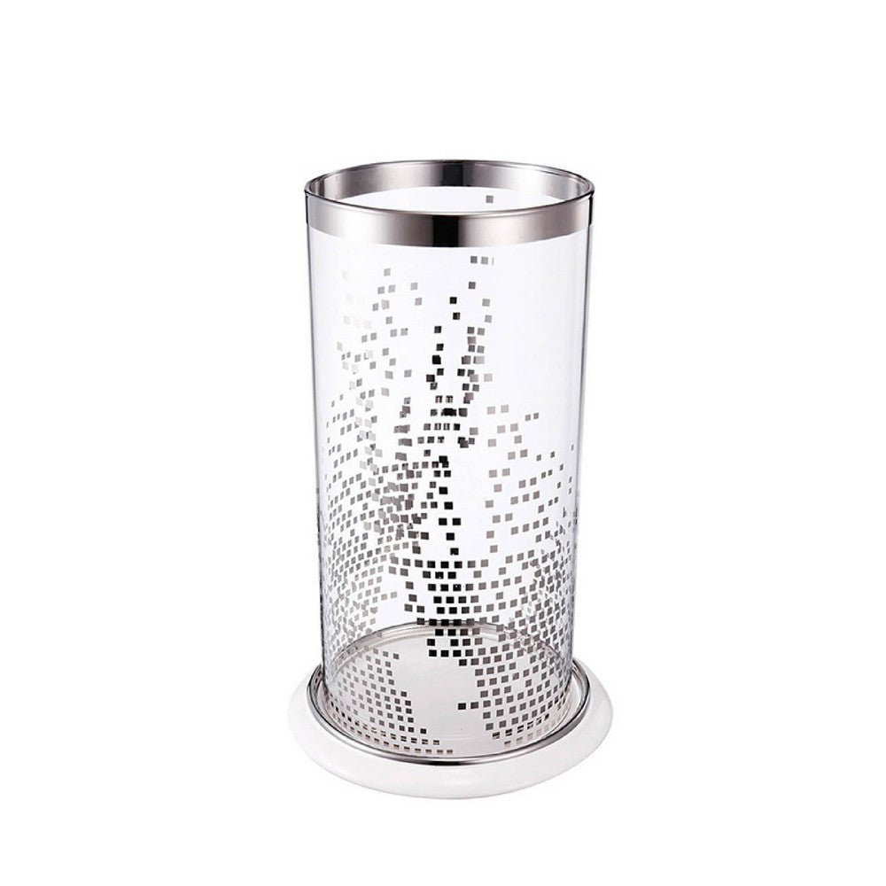 Gsy Decorative Candle Holder, Silver and White Patchwork, 12 Inch Glass - BM350226