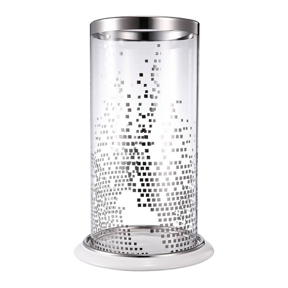 Gsy Decorative Candle Holder, Silver and White Patchwork, 12 Inch Glass - BM350226