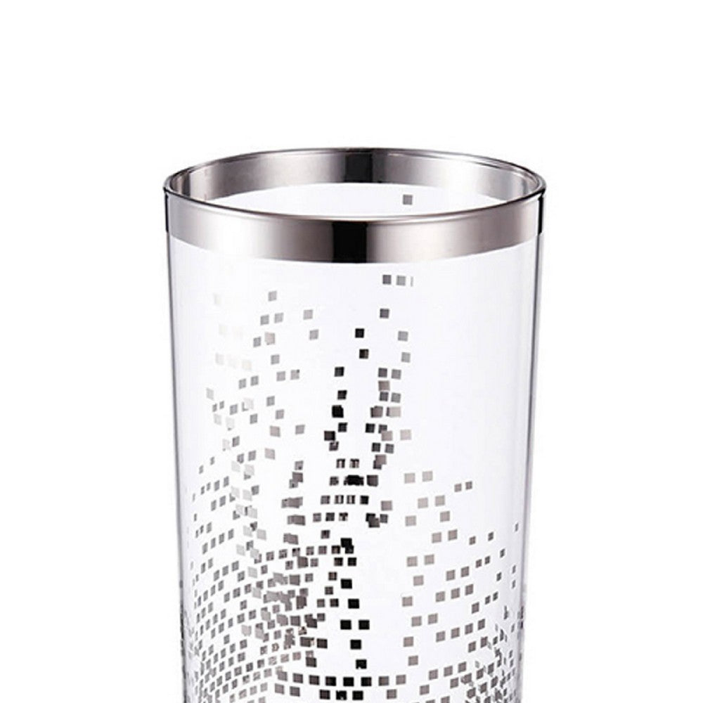 Gsy Decorative Candle Holder, Silver and White Patchwork, 12 Inch Glass - BM350226