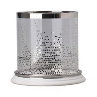 Gsy Decorative Candle Holder, Silver and White Patchwork, 10 Inch Glass - BM350227