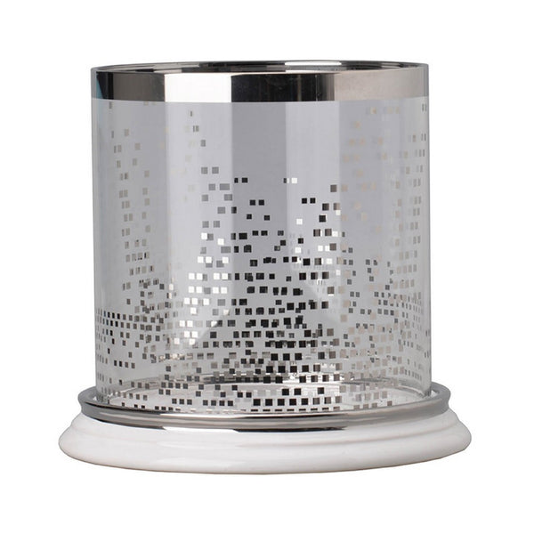 Gsy Decorative Candle Holder, Silver and White Patchwork, 10 Inch Glass - BM350227