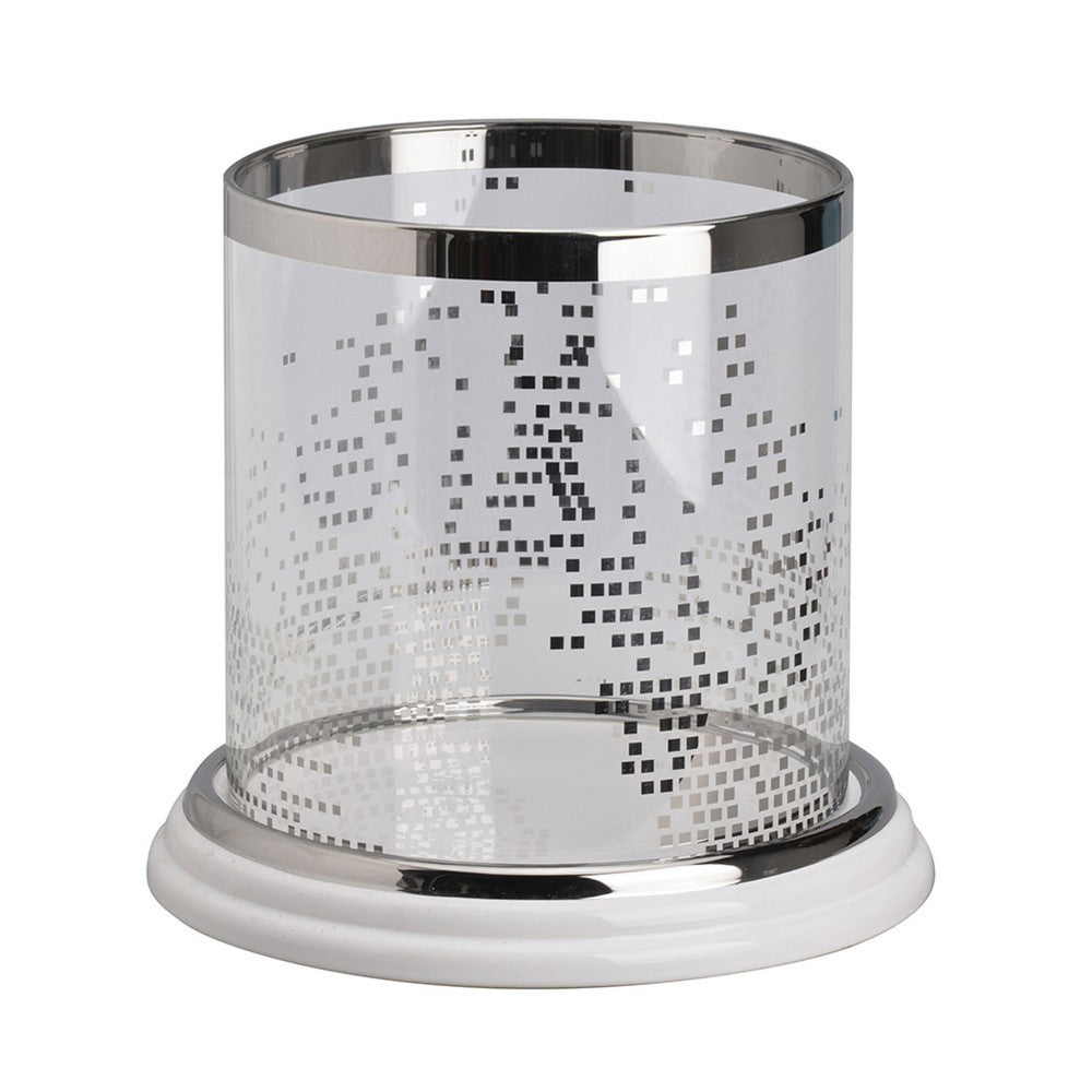 Gsy Decorative Candle Holder, Silver and White Patchwork, 10 Inch Glass - BM350227