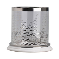 Gsy Decorative Candle Holder, Silver and White Patchwork, 10 Inch Glass - BM350227