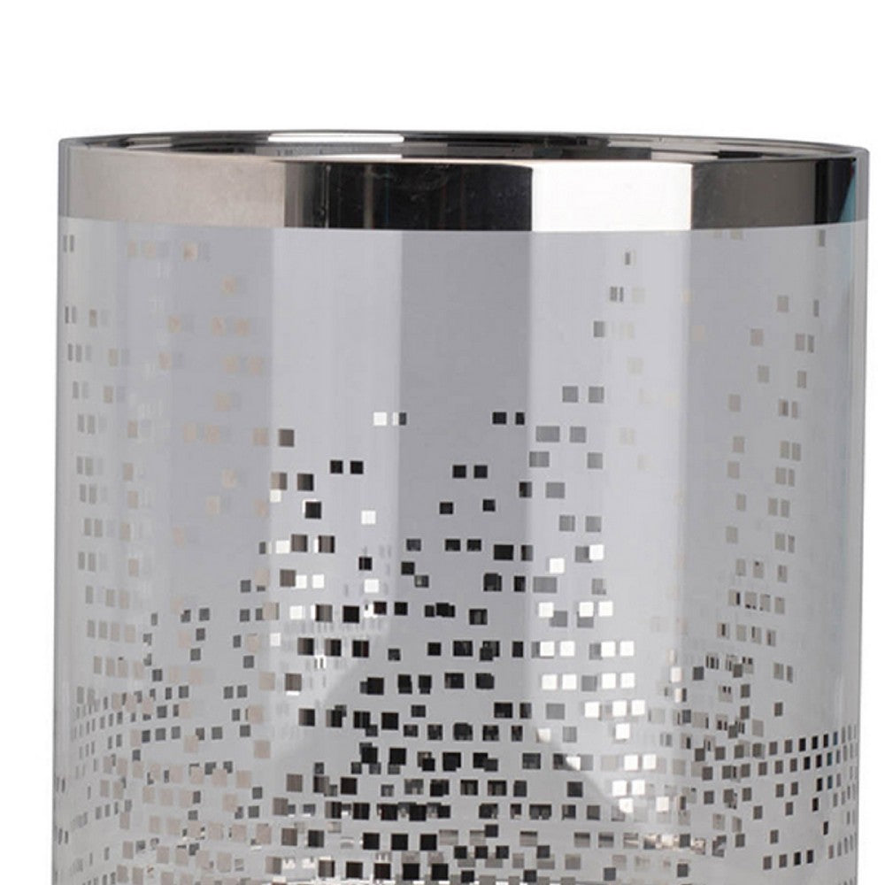 Gsy Decorative Candle Holder, Silver and White Patchwork, 10 Inch Glass - BM350227