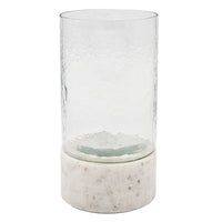 Candle Holder with Textured Glass Shade, White Coastal Stone Base, 8 Inch - BM350228
