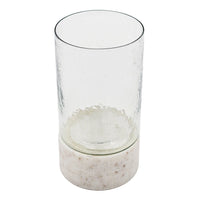 Candle Holder with Textured Glass Shade, White Coastal Stone Base, 8 Inch - BM350228