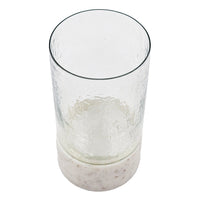 Candle Holder with Textured Glass Shade, White Coastal Stone Base, 8 Inch - BM350228