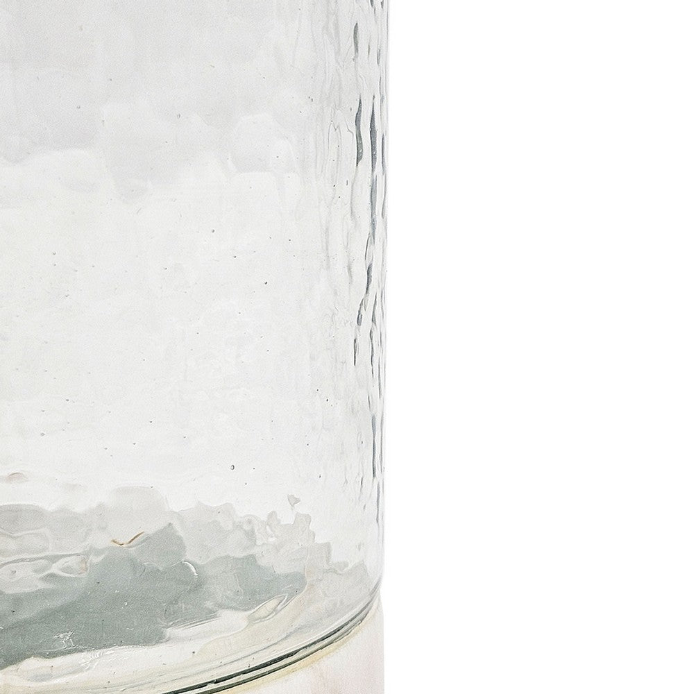 Candle Holder with Textured Glass Shade, White Coastal Stone Base, 8 Inch - BM350228