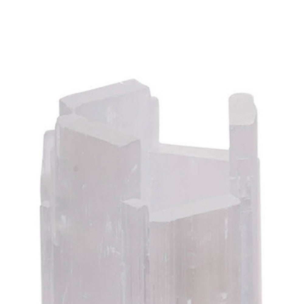 Decorative Candle Holder, Coastal White Selenite Stone, 8 Inch - BM350229
