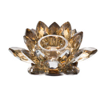 Decorative Candle Holder, Gold Amber Blooming Lotus Glass, 9 Inch - BM350231