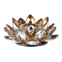 Decorative Candle Holder, Gold Amber Blooming Lotus Glass, 9 Inch - BM350231