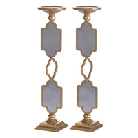 Candle Holders Set of 2, 17 Inch Gold Metal Frame, Mirrored Accent - BM350232
