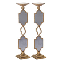 Candle Holders Set of 2, 17 Inch Gold Metal Frame, Mirrored Accent - BM350232