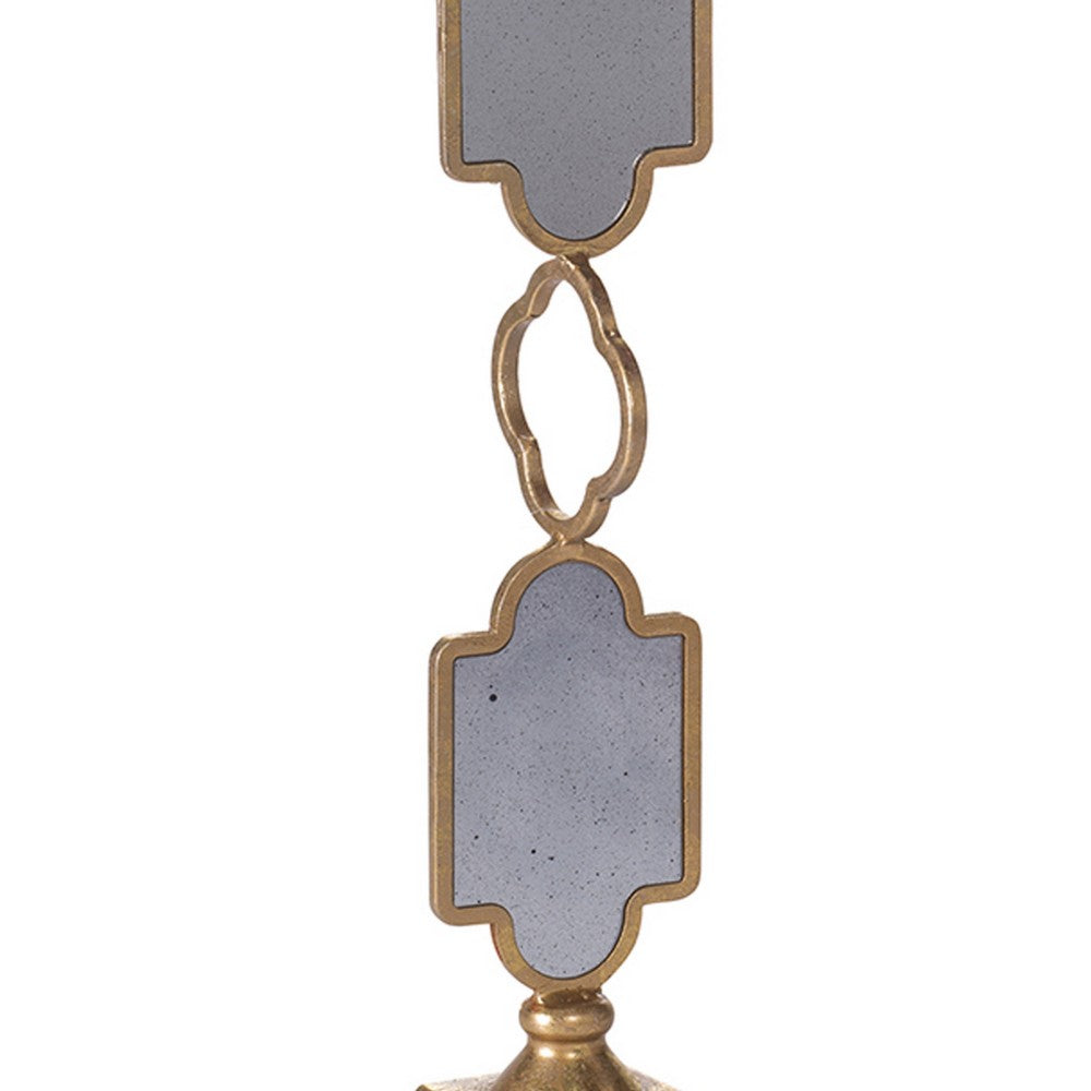 Candle Holders Set of 2, 17 Inch Gold Metal Frame, Mirrored Accent - BM350232