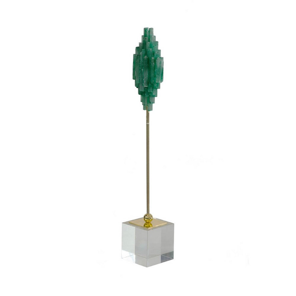 Decorative Sculpture, Clear Base, Green Marble Floating Jewel 19 Inch - BM350233