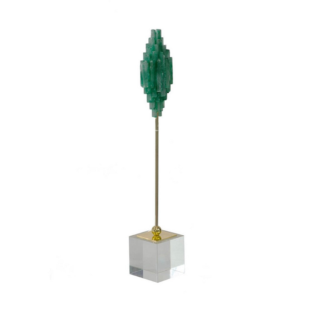 Decorative Sculpture, Clear Base, Green Marble Floating Jewel 19 Inch - BM350233