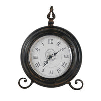 Table Clock, Roman Numerals, Round Glass Face, Aged Brown Metal, 12 Inch - BM350237
