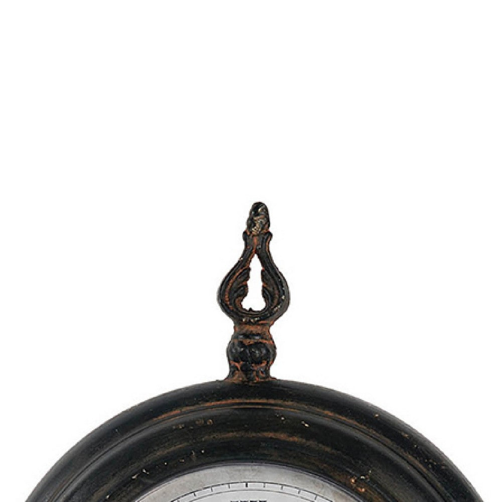 Table Clock, Roman Numerals, Round Glass Face, Aged Brown Metal, 12 Inch - BM350237