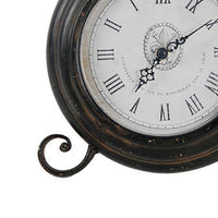 Table Clock, Roman Numerals, Round Glass Face, Aged Brown Metal, 12 Inch - BM350237