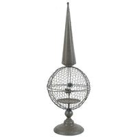 Candle Holder, Pointed Cone Finial on Wired Orb, Gray Metal 26 Inch - BM350238