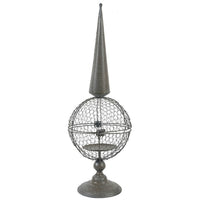 Candle Holder, Pointed Cone Finial on Wired Orb, Gray Metal 26 Inch - BM350238