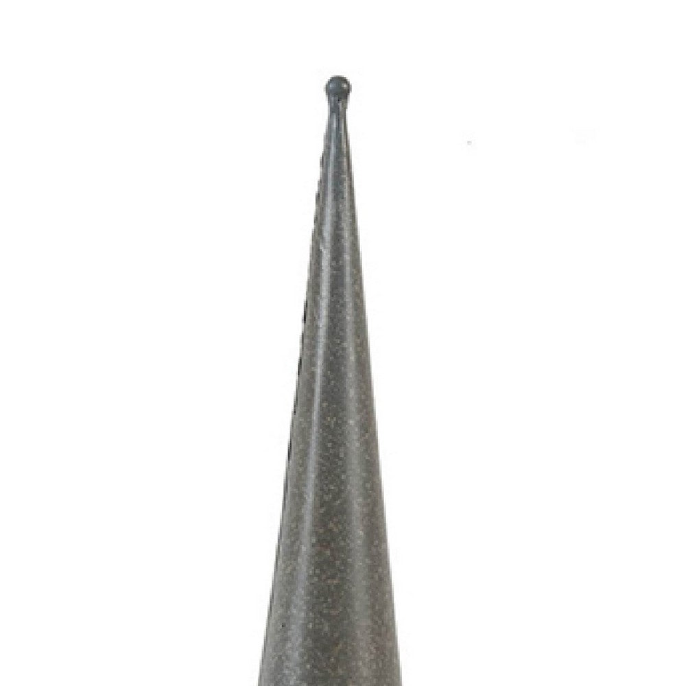 Candle Holder, Pointed Cone Finial on Wired Orb, Gray Metal 26 Inch - BM350238