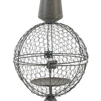 Candle Holder, Pointed Cone Finial on Wired Orb, Gray Metal 26 Inch - BM350238