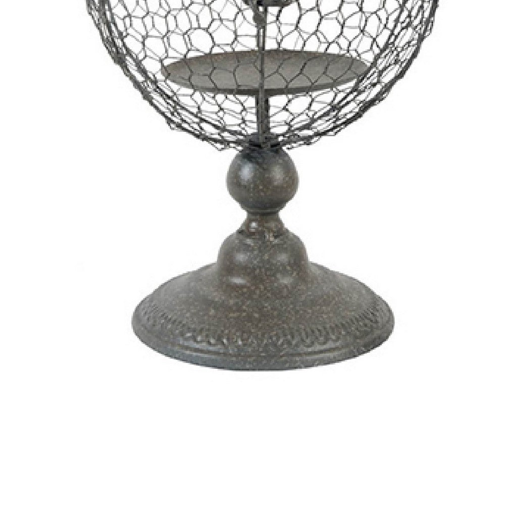 Candle Holder, Pointed Cone Finial on Wired Orb, Gray Metal 26 Inch - BM350238