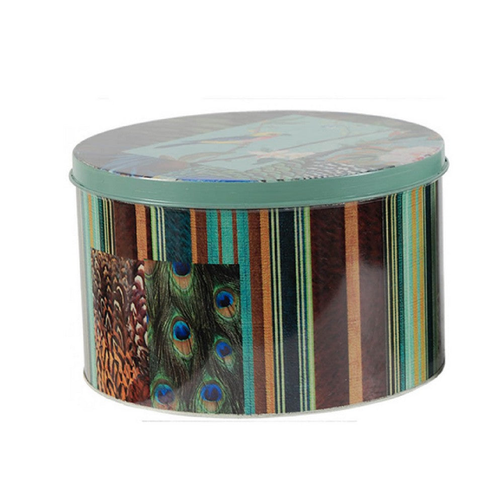 Yuva Decorative Box Set of 3, Animal Motifs and Stripes, Green Metal Tin - BM350239