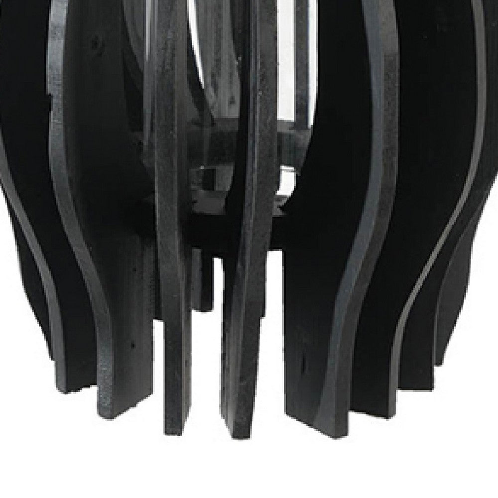 Decorative Lantern, Sculptural Shape and Leather Handle, Black Wood 16 Inch - BM350241