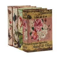 Meer Faux Book Storage Box Set of 4, Vintage Flowers Butterflies, Pink Silk - BM350242